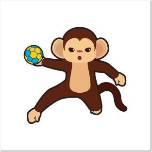 Monkey as Handball player with Handball Posters and Art